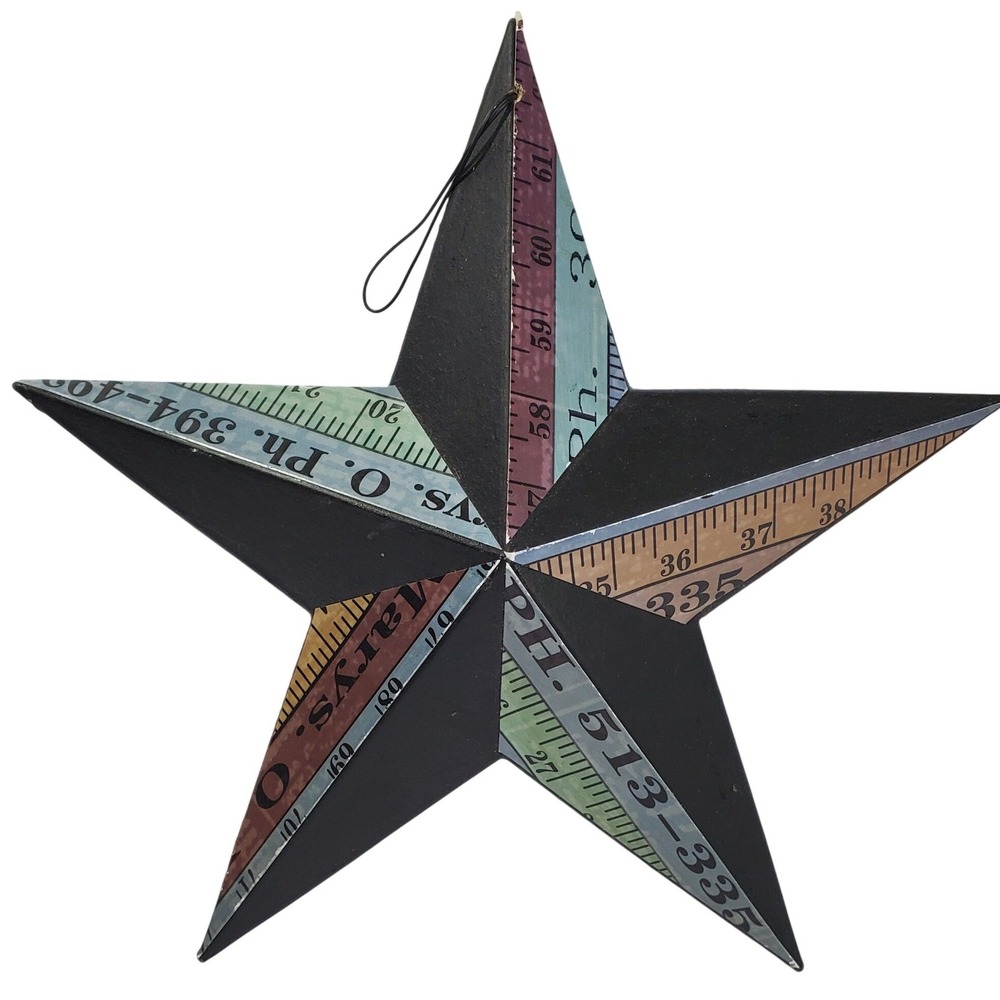 Rustic Metal Barn Star Wall Decor Vintage Ruler Yardstick Print 10 Inch Black